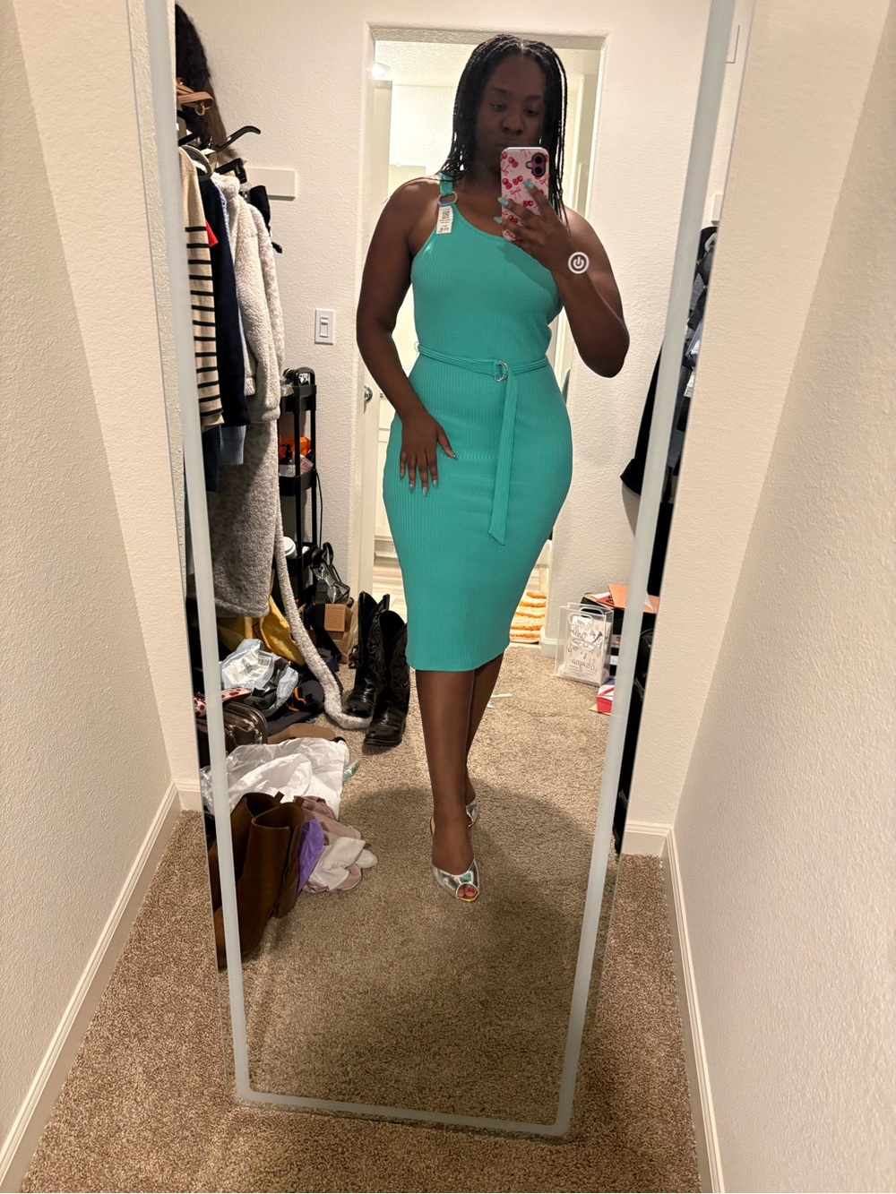 MICHAEL Michael Kors Teal Belted Sleeveless Midi Dress - Picture 8 of 8